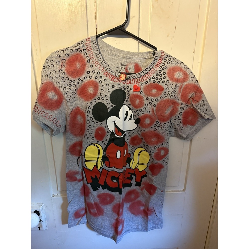 Disney‎ Mickey Mouse Tie Dye T-Shirt Women's Small 34/36 Red White Blue